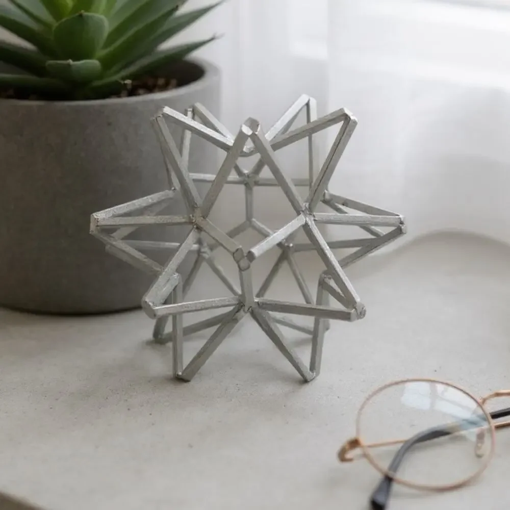 Morovian Star Decorative Geometric Star Decor Silver Metal Advent Xmas 6 inch